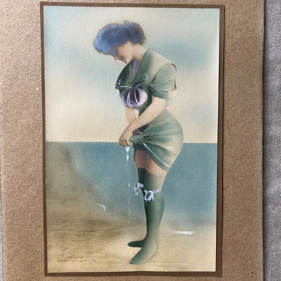 C. 1907 Celebrity Art Co. Boston- Girl Drying Herself on Side Of Beach - Picture 4 of 6